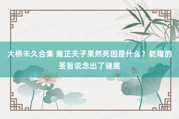 大桥未久合集 雍正天子果然死因是什么？乾隆的圣旨说念出了谜底