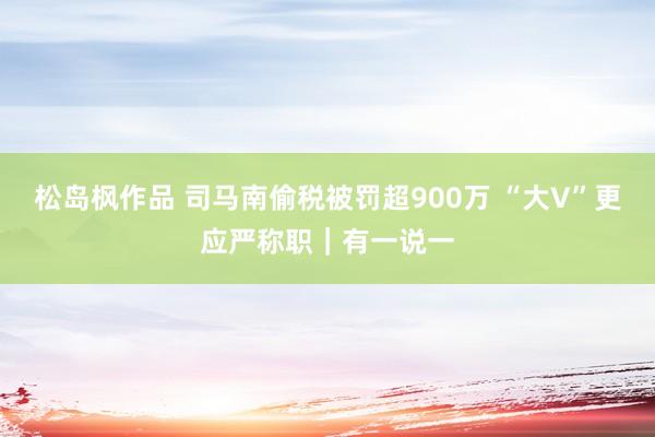 松岛枫作品 司马南偷税被罚超900万 “大V”更应严称职｜有一说一