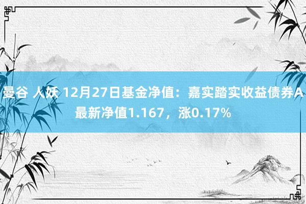 曼谷 人妖 12月27日基金净值：嘉实踏实收益债券A最新净值1.167，涨0.17%