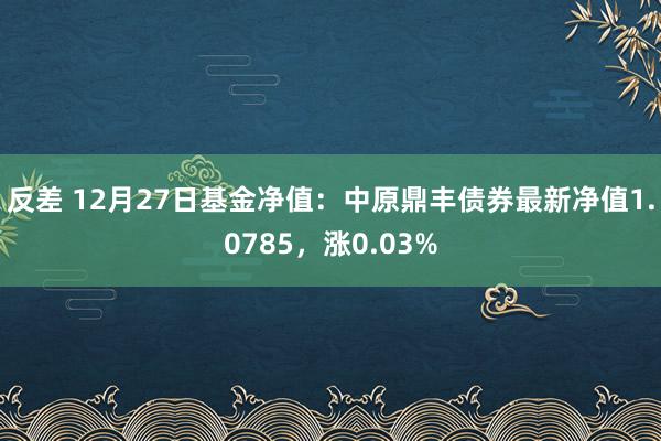 反差 12月27日基金净值：中原鼎丰债券最新净值1.0785，涨0.03%