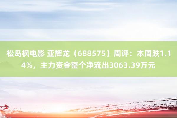 松岛枫电影 亚辉龙（688575）周评：本周跌1.14%，主力资金整个净流出3063.39万元