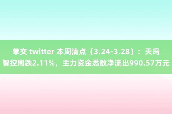 拳交 twitter 本周清点（3.24-3.28）：天玛智控周跌2.11%，主力资金悉数净流出990.57万元