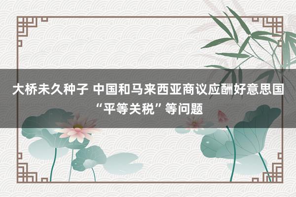 大桥未久种子 中国和马来西亚商议应酬好意思国“平等关税”等问题
