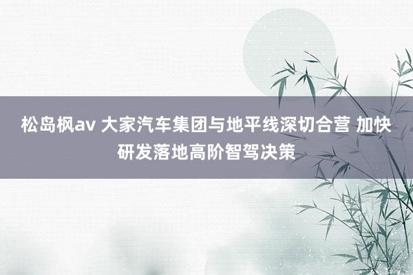 松岛枫av 大家汽车集团与地平线深切合营 加快研发落地高阶智驾决策