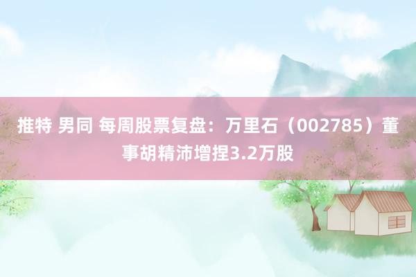 推特 男同 每周股票复盘：万里石（002785）董事胡精沛增捏3.2万股