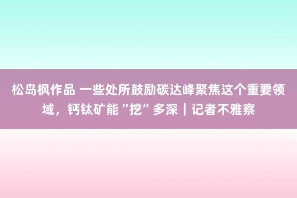 松岛枫作品 一些处所鼓励碳达峰聚焦这个重要领域，钙钛矿能“挖”多深｜记者不雅察